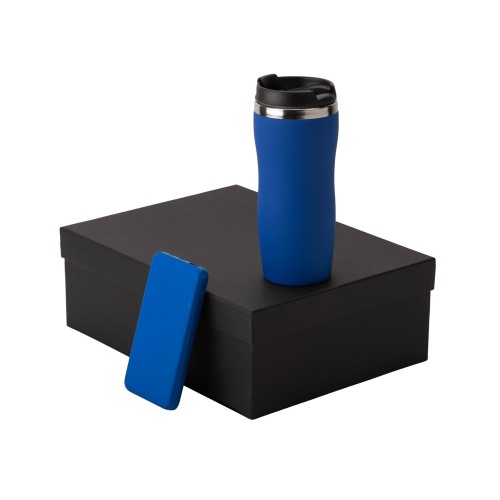 Купить Подарочный набор c вакуумной термокружкой и повербанком С2, синий с нанесением логотипа
