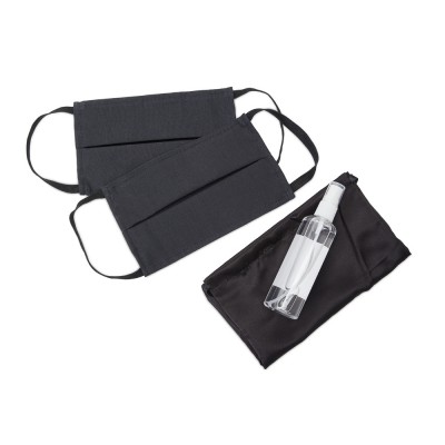 Купить Набор средств индивидуальной защиты в сатиновом мешочке Protect Plus, черный с нанесением