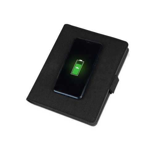 Купить Органайзер с беспроводной зарядкой 5000 mAh Powernote, темно-серый (P) с нанесением логотипа
