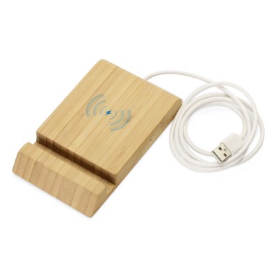 Купить Беспроводное зарядное устройство из бамбука Jetty, 10 Вт, натуральный с нанесением логотипа