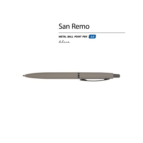 Купить Ручка металлическая шариковая San Remo, софт-тач, 1.0 мм, серый с нанесением логотипа