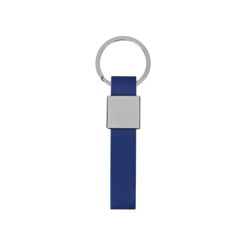 Купить Брелок из металла и иск.кожи Strap, серебристый/темно-синий с нанесением логотипа