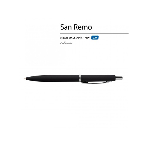 Купить Ручка SAN REMO шариковая  автоматическая, черный металлический корпус, 1.00 мм, синяя с нанесением логотипа