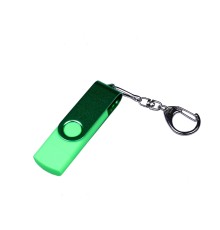 USB-флешка на 32 Гб 3 в 1 поворотный механизм, c двумя дополнительными разъемами MicroUSB и TypeC C с одноцветным металлическим клипом, зеленый