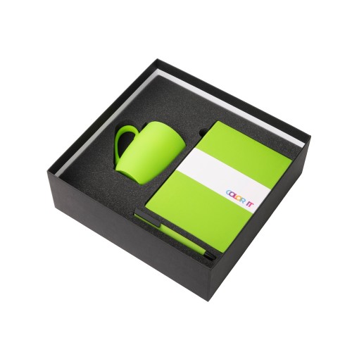 Купить Подарочный набор c блокнотом C2, ручкой и кружкой, зеленое яблоко с нанесением логотипа