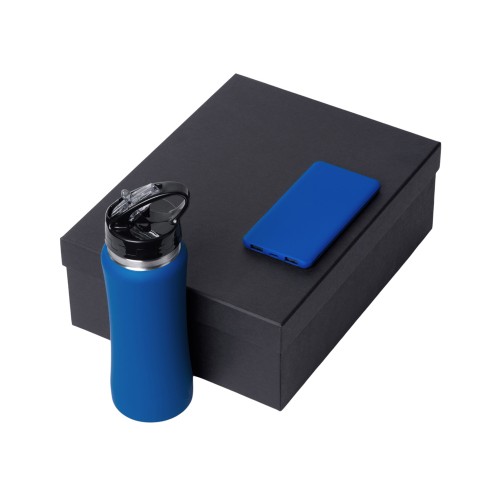 Купить Подарочный набор с бутылкой для воды и повербанком С1, 5000 mAh, синий с нанесением логотипа