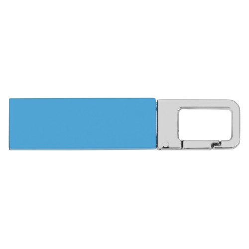 Купить Флеш-карта USB 2.0 16 Gb с карабином Hook, голубой/серебристый с нанесением логотипа