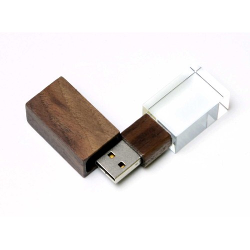 Купить USB-флешка на 64 ГБ прямоугольной формы, под гравировку 3D логотипа, материал стекло, с деревянным колпачком красного цвета, красный с нанесением логотипа