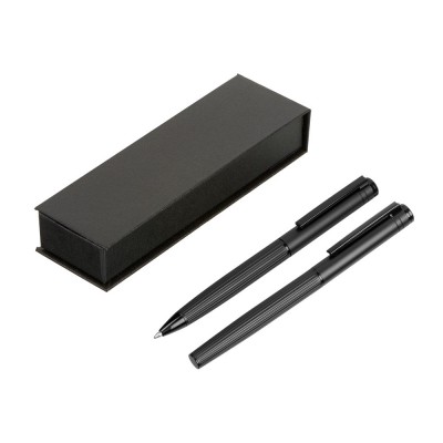 Набор из шариковой ручки и ручки-роллера с анодированным зеркальным слоем в подарочной коробке Monarch Black, черный