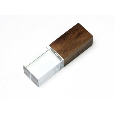 Купить USB-флешка на 32 Гб прямоугольной формы, под гравировку 3D логотипа, материал стекло, с деревянным колпачком красного цвета, белый с нанесением логотипа