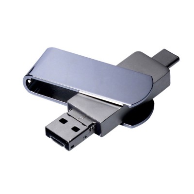 Купить USB 2.0-флешка на 16 Гб поворотный механизм, c дополнительным разъемом Micro USB с одноцветным металлическим клипом с нанесением логотипа