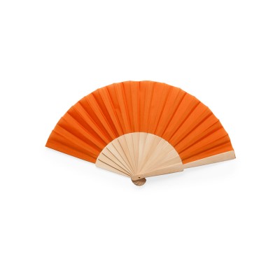 Купить Веер CALESA с деревянными вставками и тканью из полиэстера, оранжевый с нанесением логотипа