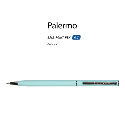 Купить Ручка Palermo шариковая автоматическая, нежно- голубой металлический корпус, 0,7 мм, синяя с нанесением логотипа Купить Ручка Palermo шариковая автоматическая, нежно- голубой металлический корпус, 0,7 мм, синяя с нанесением логотипа