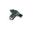 Купить USB-флешка на 128 Гб, интерфейс USB3.0, поворотный механизм,c дополнительными разъемами для I-phone Lightning и Micro USB,  полностью металлический корпус, серебро с нанесением логотипа