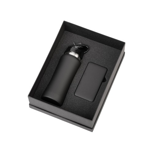 Купить Подарочный набор с бутылкой для воды и повербанком С2, 10000 mAh, черный с нанесением логотипа
