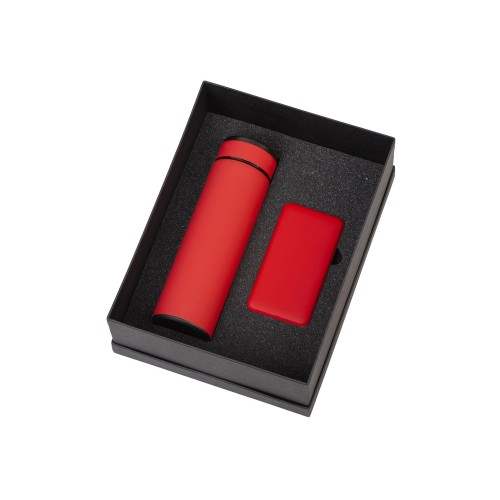 Купить Подарочный набор с термосом и повербанком С2, красный с нанесением логотипа