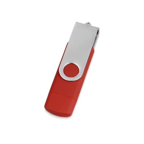 Купить USB/micro USB-флешка 2.0 на 16 Гб Квебек OTG, красный с нанесением логотипа