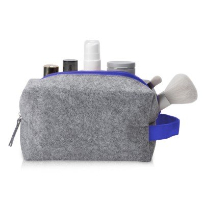 Купить Косметичка из РПЕТ фетра с ручкой Felt, серый с синим с нанесением логотипа