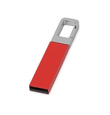 Флеш-карта USB 2.0 16 Gb с карабином Hook, красный/серебристый