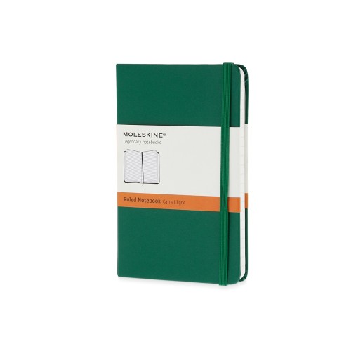 Купить Записная книжка Moleskine Classic (в линейку) в твердой обложке, Pocket (9x14см), зеленый с нанесением логотипа