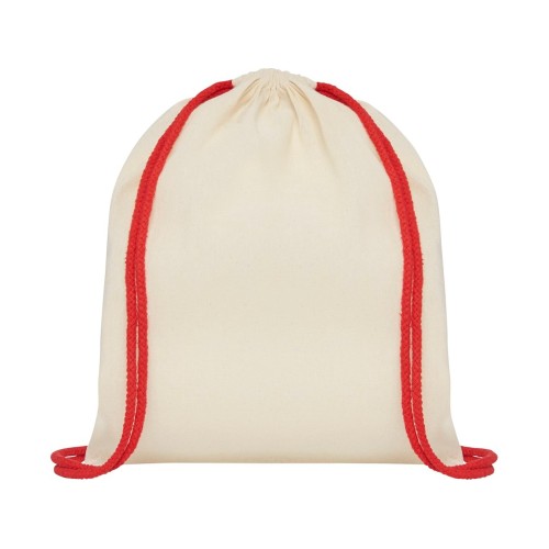 Купить Рюкзак со шнурком Oregon, имеет цветные веревки, изготовлен из хлопка 100 г/м2, бежевый/красный с нанесением логотипа
