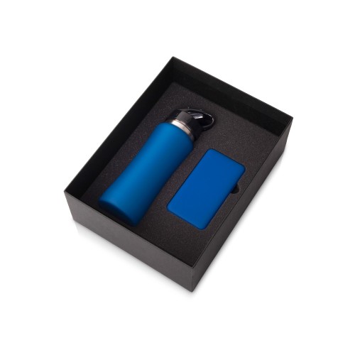 Купить Подарочный набор с бутылкой для воды и повербанком С2, 10000 mAh, синий с нанесением логотипа