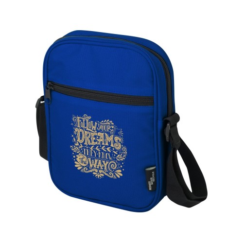 Купить Byron сумка через плечо из переработанных материалов по стандарту GRS объемом 2 л - Ярко-синий с нанесением логотипа