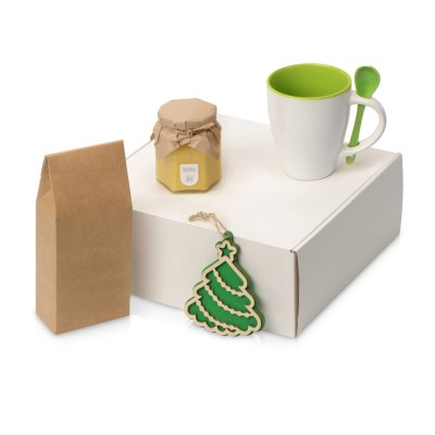 Купить Подарочный набор с чаем, кружкой, медом и новогодней подвеской Чайная церемония, зеленое яблоко с нанесением логотипа