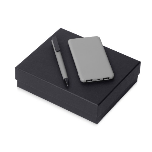 Купить Подарочный набор c пластиковой ручкой, повербанком С1, 5000 mAh, серый с нанесением логотипа