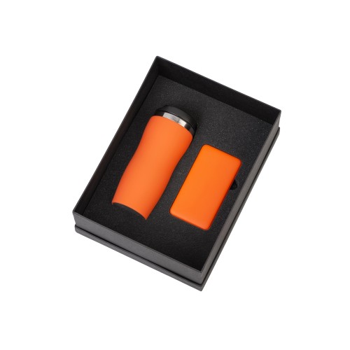 Купить Подарочный набор c вакуумной термокружкой и повербанком С2, оранжевый с нанесением логотипа