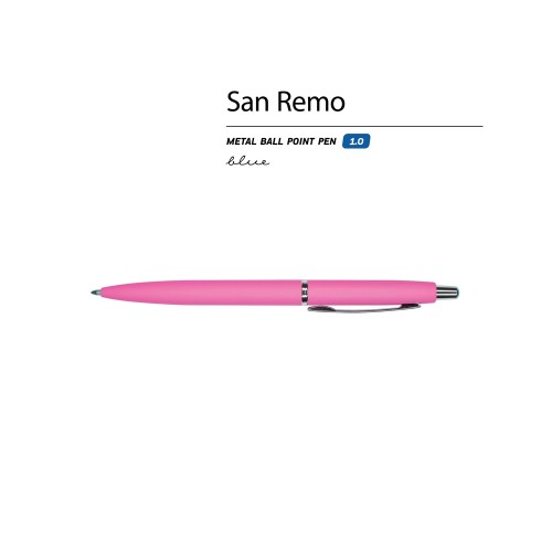 Купить Ручка металлическая шариковая San Remo, софт-тач, 1.0 мм, ярко-розовый с нанесением логотипа