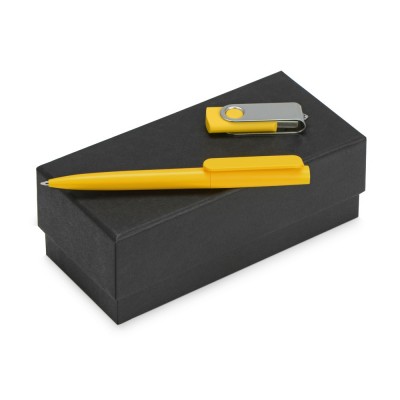 Купить Подарочный набор Qumbo с ручкой и флешкой, желтый с нанесением логотипа