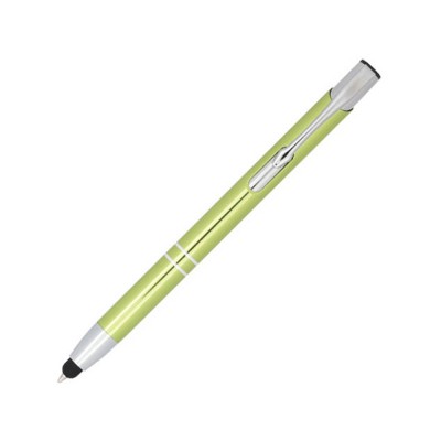 Купить Шариковая кнопочная ручка-стилус Moneta из анодированного алюминия, лайм с нанесением логотипа