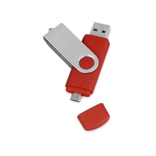 Купить USB/micro USB-флешка 2.0 на 16 Гб Квебек OTG, красный с нанесением логотипа