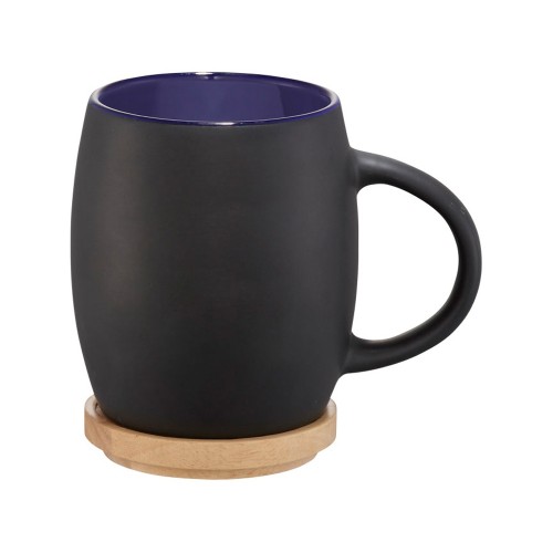 Купить Керамическая чашка Hearth с деревянной крышкой-костером, черный/синий с нанесением логотипа