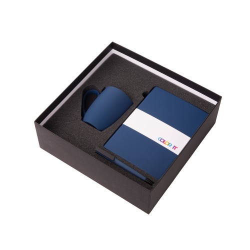 Купить Подарочный набор c блокнотом C3, ручкой и кружкой, темно-синий с нанесением логотипа