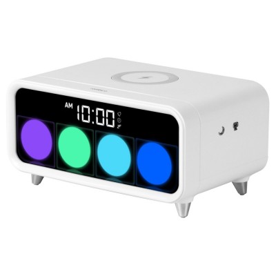 Купить Часы с беспроводным зарядным устройством Rombica Timebox 1, белый с нанесением логотипа