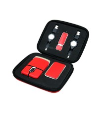Подарочный набор USB-SET в кожанном исполнении в коробочке на 32 Гб, красный