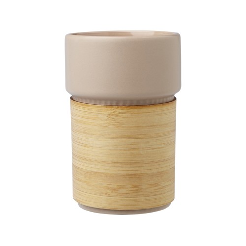 Купить Fika стакан 340 мл с бамбуковым чехлом - бежевый овсяный с нанесением логотипа