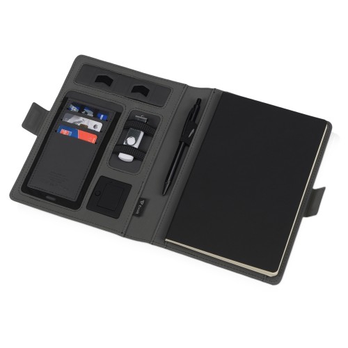 Купить Органайзер с беспроводной зарядкой 5000 mAh Powernote, темно-серый (P) с нанесением логотипа