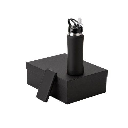 Купить Подарочный набор с бутылкой для воды и повербанком С2, 10000 mAh, черный с нанесением логотипа