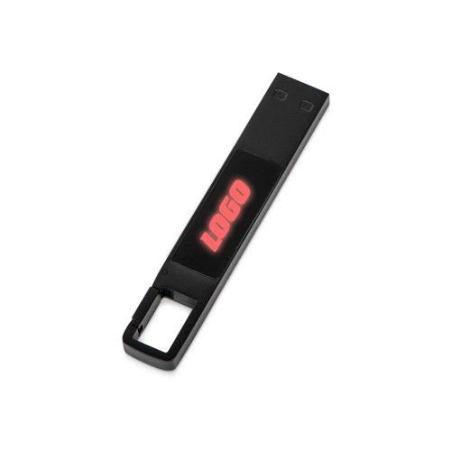 Купить USB 2.0- флешка на 32 Гб c подсветкой логотипа Hook LED, темно-серый, красная подсветка с нанесением логотипа