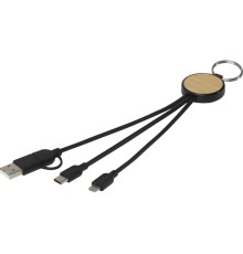 Кабель для зарядки Tecta 6 в 1 из переработанного пластика/бамбука с брелком, сплошной черный