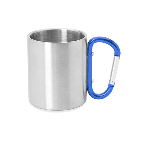 Купить Кружка GUAYA с ручкой карабином, 230 мл, серебристый/королевский синий с нанесением логотипа