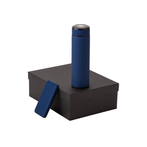 Купить Подарочный набор с термосом и повербанком С2, темно-синий с нанесением логотипа