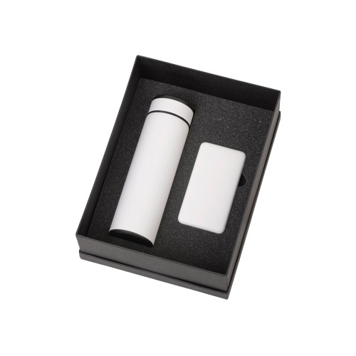 Купить Подарочный набор с термосом и повербанком С2, белый с нанесением логотипа