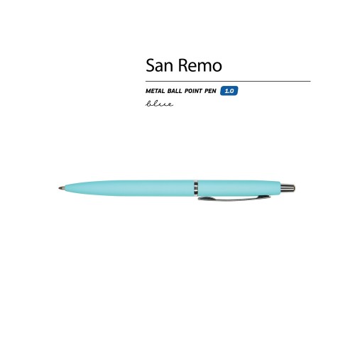 Купить Ручка металлическая шариковая San Remo, софт-тач, 1.0 мм, голубой с нанесением логотипа