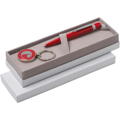 Купить Набор Cacharel: шариковая ручка, брелок с флеш-картой USB 2. на 4 Гб, красный/серебристый с нанесением логотипа