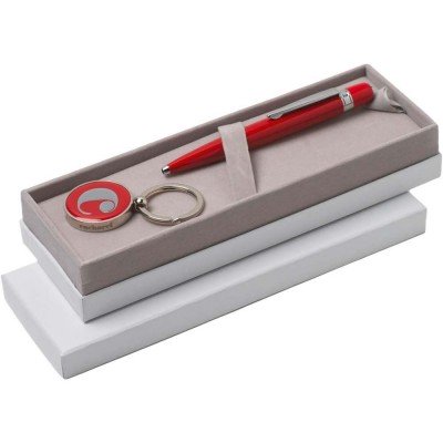 Купить Набор Cacharel: шариковая ручка, брелок с флеш-картой USB 2. на 4 Гб, красный/серебристый с нанесением логотипа