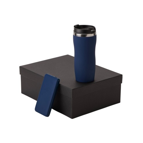 Купить Подарочный набор c термокружкой С1 и повербанком С2, темно-синий с нанесением логотипа